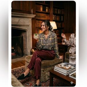 WeWoreWhat Plaid Long Sleeve Pajama Top in Deep Sage Multi - Size XS (NWT)